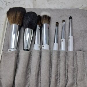 Mary Kay Makeup Brush‎ Set 6 Piece Silver White Case Travel Size